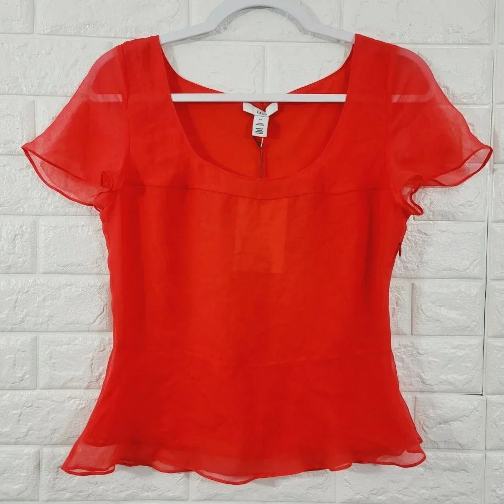 Lewitt Women's Mesh Tops Scoop Neck Short Sleeve Side Zip Solid Red Size XS
